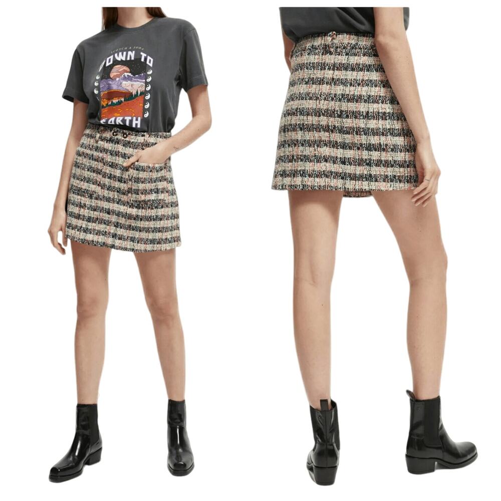 Scotch & Soda Short Tweed Skirt Striped Pockets L New